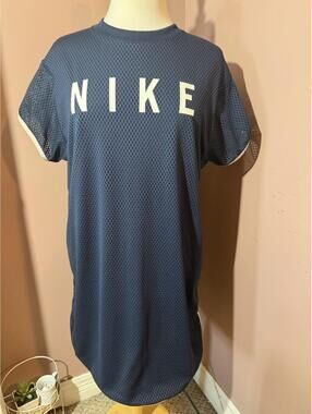Nike Mesh T Shirt Dress Size Medium Navy Graphic Spell Out Vintage Orange Tag